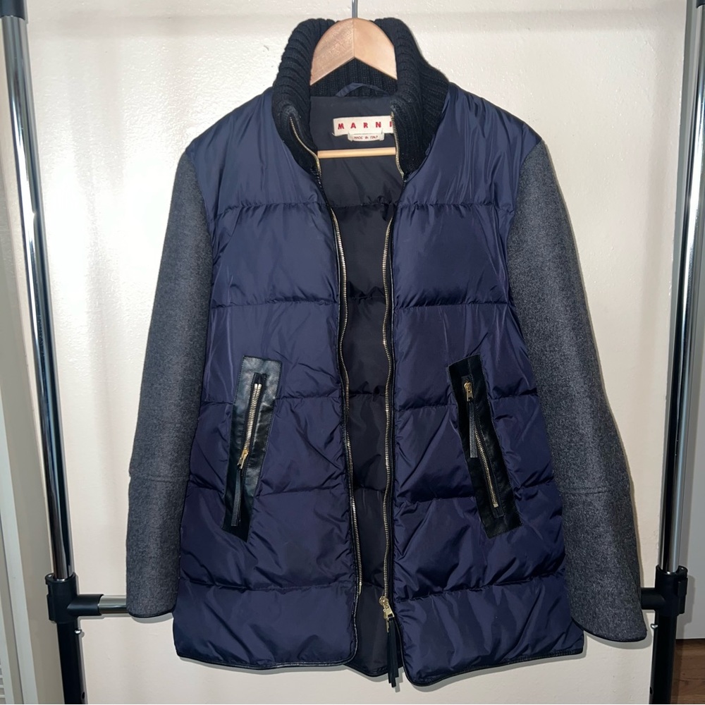 MARNI Collared Navy Puffer Jacket